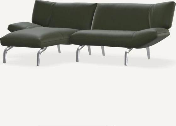 Leolux Devon 2-Sitzer Ecksofa mit schmalem Longchair, luftig-leichte Silhouette mit Metallfuessen
