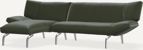 Leolux Devon 2,5-Sitzer Ecksofa mit schmalem Longchair, filigrane Metallfuesse, verstellbare Ruecken- und Armlehnen Longchair links