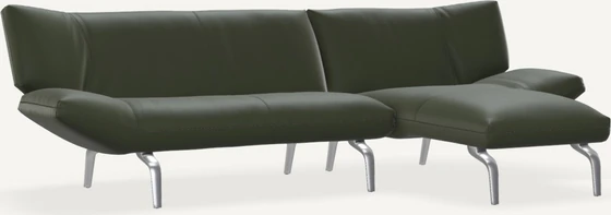 Leolux Devon 2,5-Sitzer Ecksofa mit schmalem Longchair, filigrane Metallfuesse, verstellbare Ruecken- und Armlehnen Longchair rechts