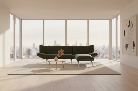 Leolux Devon 2,5-Sitzer Ecksofa mit schmalem Longchair, filigrane Metallfuesse, verstellbare Ruecken- und Armlehnen