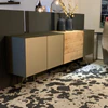 Sideboard Scholtissek Talio knorrige Eiche massiv natur geölt, Glas matt Platin 240x90x42cm