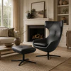 Leolux Caruzzo Pure Ohrensessel in Leder Senso Schwarz mit Hocker Fine im modernen Landhausstil