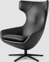 Leolux Ohrensessel Caruzzo Pure in schwarzem Leder Senso mit matt-schwarzem Gestell