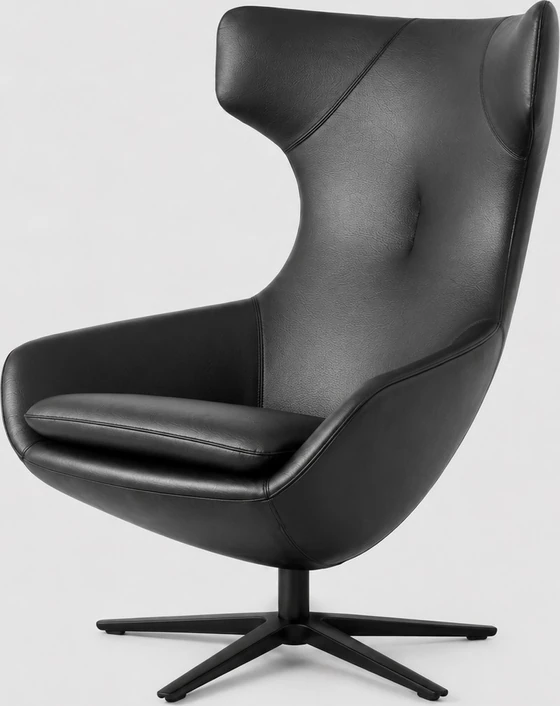 Leolux Ohrensessel Caruzzo Pure in schwarzem Leder Senso mit matt-schwarzem Gestell