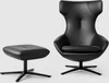 Leolux Caruzzo Ohrensessel Variante Pure in Leder Senso Schwarz mit Hocker Fine, Frontansicht