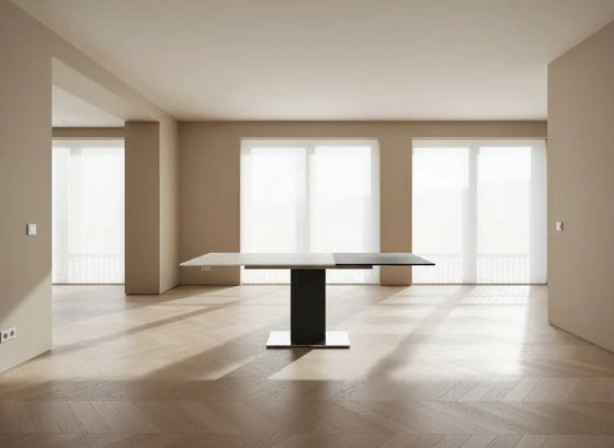 Ronald Schmitt Bingo P4600/E – Glas-Esstisch Optiwhite Weiß 110×80 cm im Wohnambiente