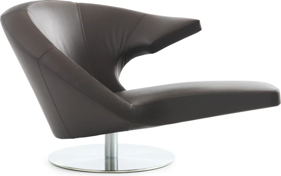 Leolux Parabolica Loungechair in Braun, Freisteller mit rechter Armlehne und rundem Drehtellerfuß