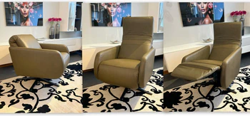 Violetta Relaxsessel Aneta mit Oliv-Lederbezug und 5‑Stern‑Fuß in Schwarz