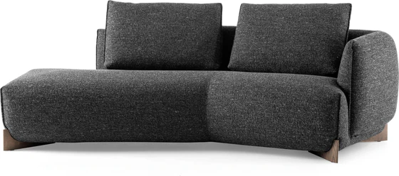 Leolux Naila Divan in Stoff Charcoal von vorne mit Hocker links