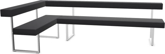 Girsberger Permesso Eckbank links 271×160 cm, Leder schwarz, Gestell Nickel matt gebuerstet, mit Rueckenlehne.