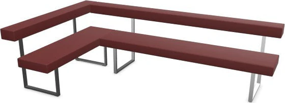 Girsberger Permesso Eckbank links 271×160 cm, Leder rot, Gestell Nickel matt gebuerstet, mit Rueckenlehne – Produktbild.