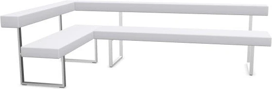 Girsberger Permesso Eckbank links 271×160 cm, Leder weiss, Gestell Nickel matt gebuerstet, mit Rueckenlehne.