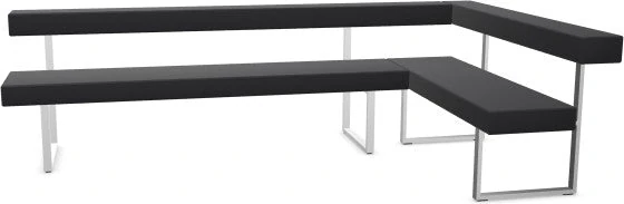 Girsberger Permesso Eckbank rechts 271×160 cm, Leder schwarz, Gestell Nickel matt gebuerstet, mit Rueckenlehne.