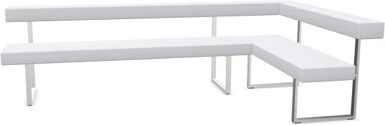 Girsberger Permesso Eckbank rechts 271×160 cm, Leder weiss, Gestell Nickel matt gebuerstet, mit Rueckenlehne.