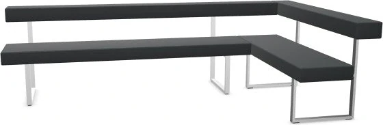 Girsberger Permesso Eckbank rechts 271×160 cm, Leder grau, Gestell Nickel matt gebuerstet, mit Rueckenlehne – Freisteller.