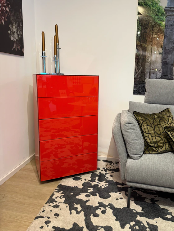 Scholtissek Kommode Novus 5 Schubladen 60 x 110 x 42 cm, Glas rot hochglänzend