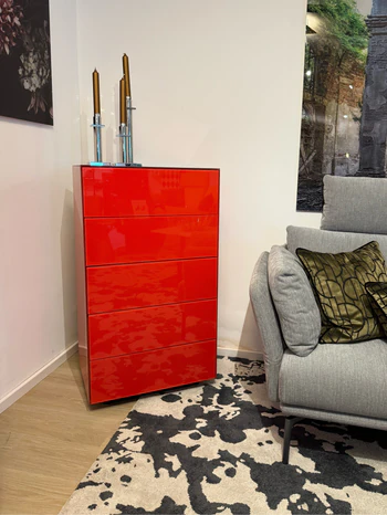 Scholtissek Kommode Novus 5 Schubladen 60 x 110 x 42 cm, Glas rot hochglänzend