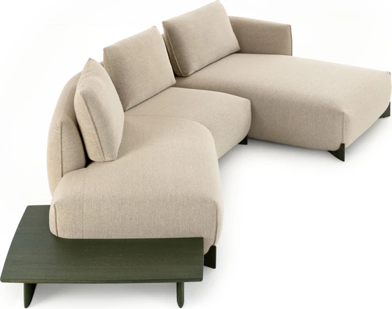 Ecksofa Leolux Naila mit Longchair und integriertem Beistelltisch in Stoff Beige