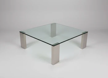 Solmet Glascouchtisch Giava mit Kristallglasplatte und satiniertem Edelstahlgestell, Ausstellungsstück 100 x 100 cm
