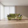 Signet Nick Schlafsofa 157×209, Stoff Sara, Bügelfuß Buche, Frontansicht grüner Stoff, Ambiente