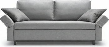 Signet Nick Schlafsofa 157×209, Stoff Sara, Bügelfuß Buche, Frontansicht, Freisteller Stoff Grau