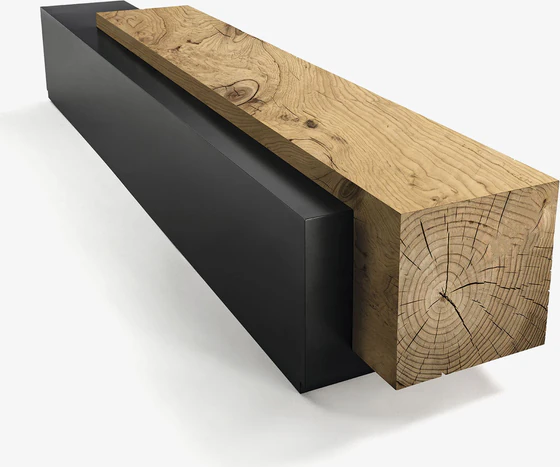 Perspektive Ombra Bench, Eiche massiv mit Metallquader