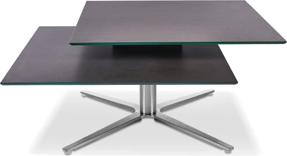 Designer-Couchtisch EVITA in Keramik mit Edelstahlgestell und Sternfuß