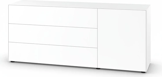 Piure Nex Pur Box 2023800 in White – Sideboard 180×75×48 cm, 3 Schubladen links, 1 Tür rechts, Mattlack. als Freisteller