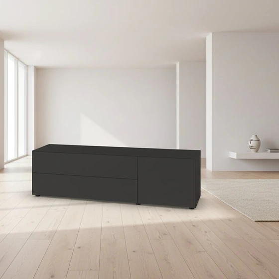 Piure Nex Pur Box 2020400 in Graphite – Sideboard 180×50×48 cm mit Schubladen/Tür, matt ambiente