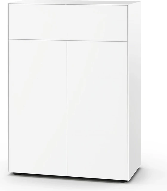 Piure Nex Pur Box 2041300 Freisteller in Weiß – Designkommode mit zwei Türen und einem Schubkasten, 80 × 100 × 40 cm, minimalistisch matt lackiert