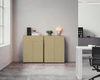 Harmonische Sideboard-Kombination aus zwei Kommoden in eleganter Taupe-Farbe – Piure Nex Pur Box 2041100 mit 2 Türen und 2041300 mit zusätzlichem Schubkasten, präsentiert in einem hellen Interior mit Betonboden