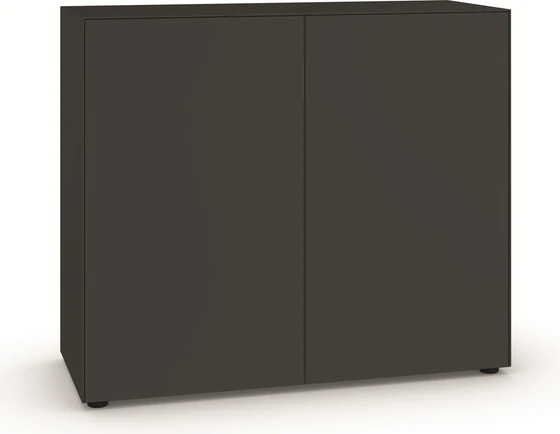 Hochformatiges Sideboard-Modul Piure Nex Pur Box 2016300 in Graphite, freigestellt, 2 Türen, grifflos, 120 × 100 × 48 cm.