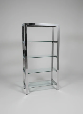 Orsenigo 3143/F.19 – Glasregal/Bücherregal in Nickel hochglänzend, Frontansicht 85×165×32 cm