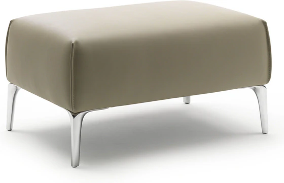 Leolux Mayon Hocker in Senso Leder steingrau als Freisteller mit Aluminiumfuessen