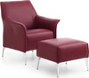 Leolux Mayuro Sessel mit Hocker in bordeauxrotem Leder, elegantes Set mit Aluminiumfuessen
