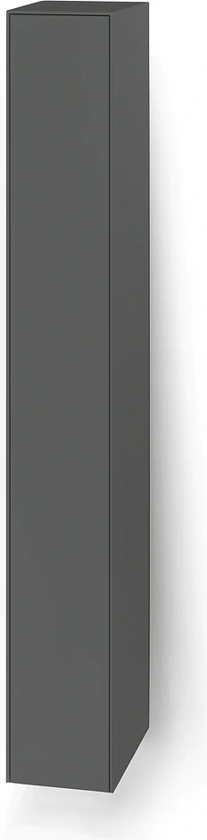 Hängendes, vertikales Piure Nex Pur Box Türelement in edlem Graphite, vor weißem Hintergrund.