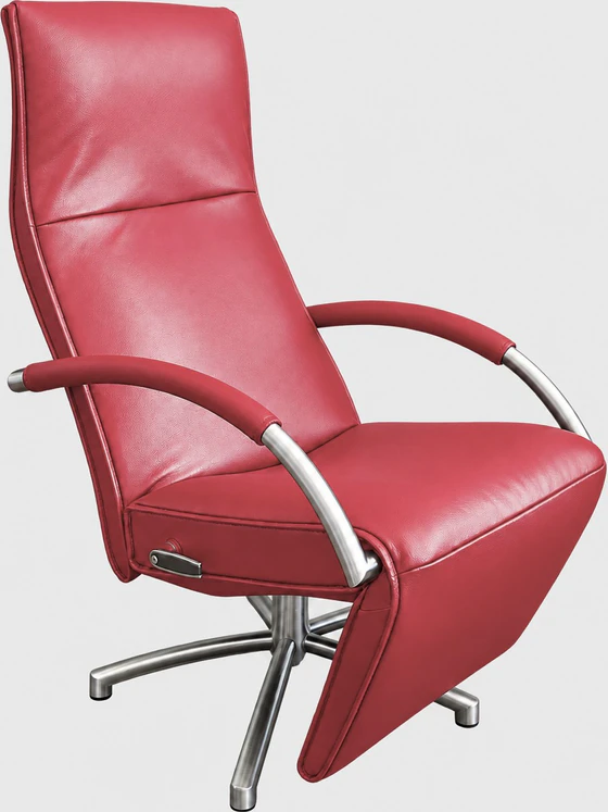Jori Relaxsessel Mensana JR-7260 in rotem Leder ohne Nackenrolle, mit hoher Rückenlehne und elegantem Metallgestell.