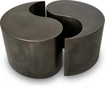 Couchtisch Tao – 2-teiliges Yin-Yang-Set , Glas Ø 80 cm, Rohstahl, Höhe 40 cm