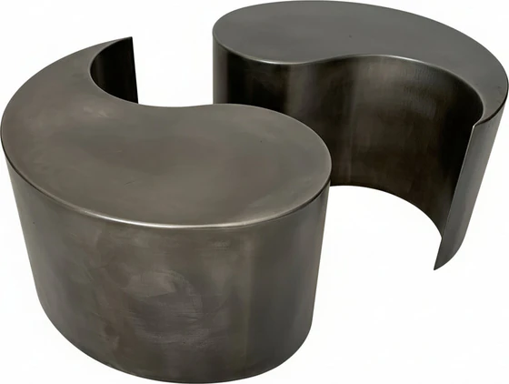 Couchtisch Tao – Yin-Yang geschlossen, runde Glasplatte Ø 80 cm, Rohstahlgestell