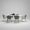 Esstisch Nori von Kirstalia in weiß mit Designstühlen Elephant Chair in grün