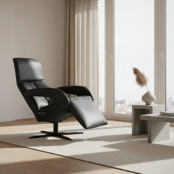 JORI JR-7960 Symphony Monomove Medi Relaxsessel in Nappaleder schwarz mit 4-Stern-Fuß in modernem Wohnambiente