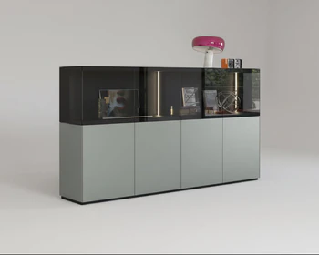 Freisteller: SOMA Highboard 242×124×50 cm, Front in Aluminium Titan & Grauglas