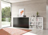 Kettnaker VITA Highboard in Lack matt – 353,2×115,7×35 cm, Drehtür links, Schiebetür über zwei Fächer im Wohnambiente Lack matt weiß, Front schwarz