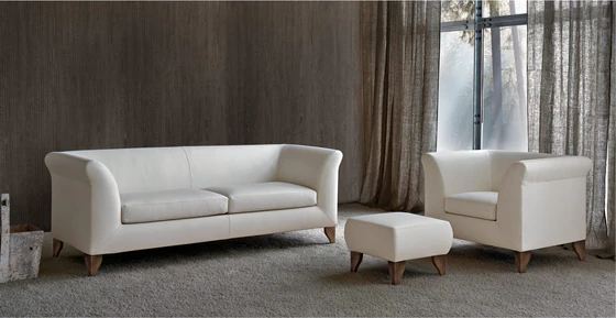 Ottomanne 3-Sitzer Sessel und Hocker Stoff hell , dezente Formensprache