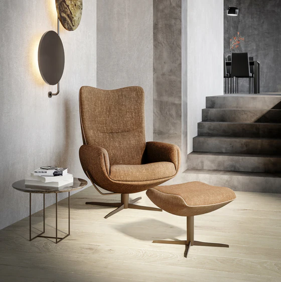 JORI Time-Out JR-4320 Loungesessel mit Hocker, moderner Ohrensessel mit Neigefunktion, Gestell schwarz