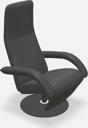 JORI Relaxsessel JR-3390 Yoga Multimove Medi in schwarzem Nappaleder Cavila Black mit festem Kopfteil und rundem Acryltellerfuß – modernes Designmöbel.