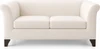 DEMA Ottomanne Sofa in Creme als Freisteller im Hochformat, elegantes Designsofa mit geschwungenen Armlehnen, geteilten Sitzkissen und dunklen Holzfüßen. 165 cm