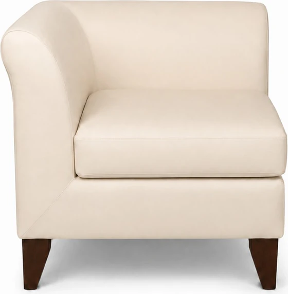 DEMA Ottomanne Eckelement in Creme als Freisteller im Hochformat, klassischer Polstersessel mit geschwungenen Armlehnen, glattem Bezug und dunklen Holzfüßen.