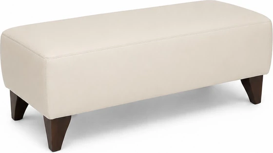 DEMA Ottomanne Hocker 110 x 50 cm in Creme als Freisteller im Hochformat, länglicher Polsterhocker mit glattem Bezug, feiner Steppnaht und dunklen Holzfüßen.