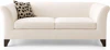 DEMA Ottomanne Sofa 195 cm in Creme als Freisteller im Hochformat, breites Designsofa mit zwei Sitzkissen, geschwungenen Armlehnen und dunklen Holzfüßen.
